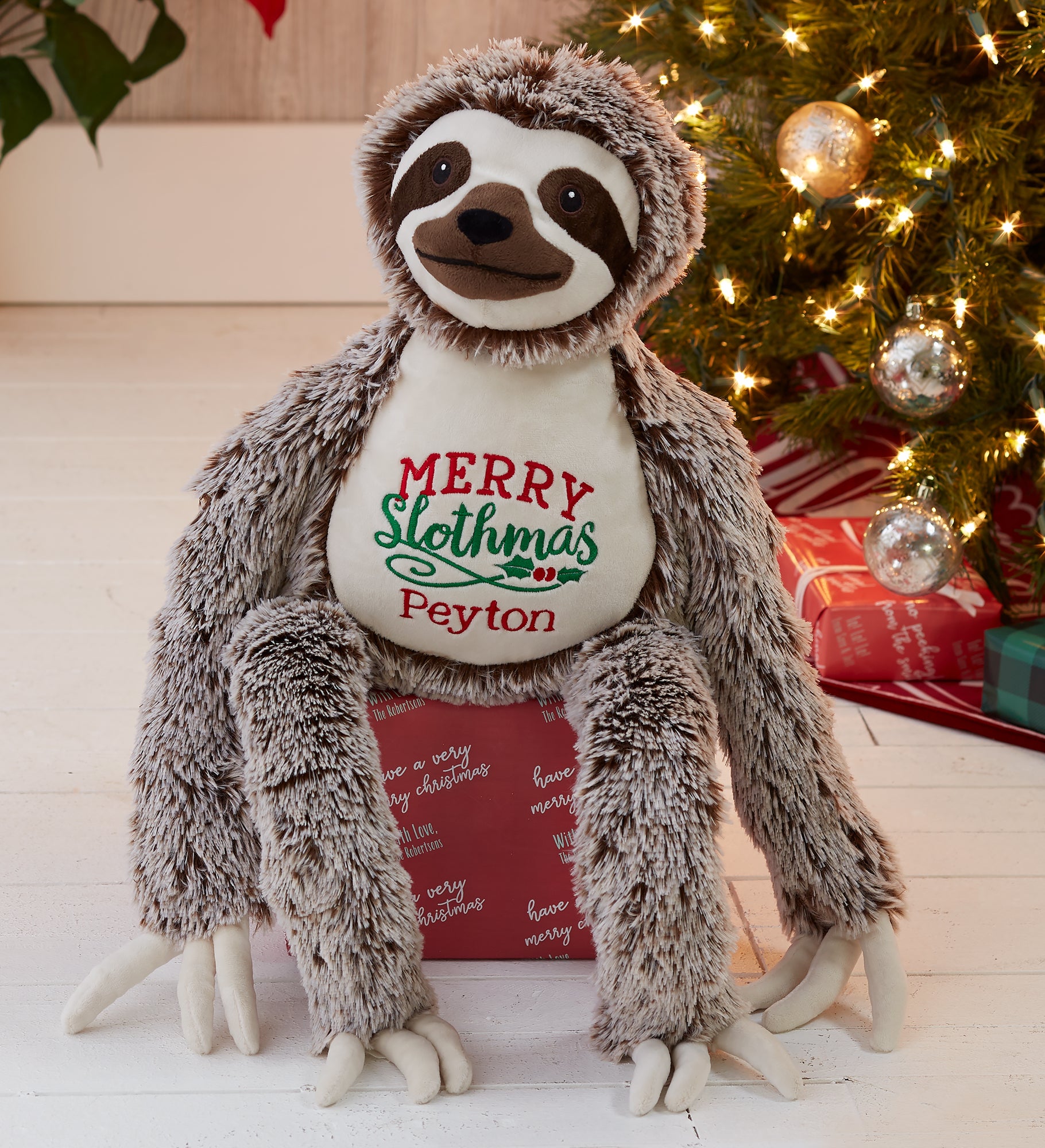 Merry Slothmas Personalized Long Legged Sloth Stuffed Animal